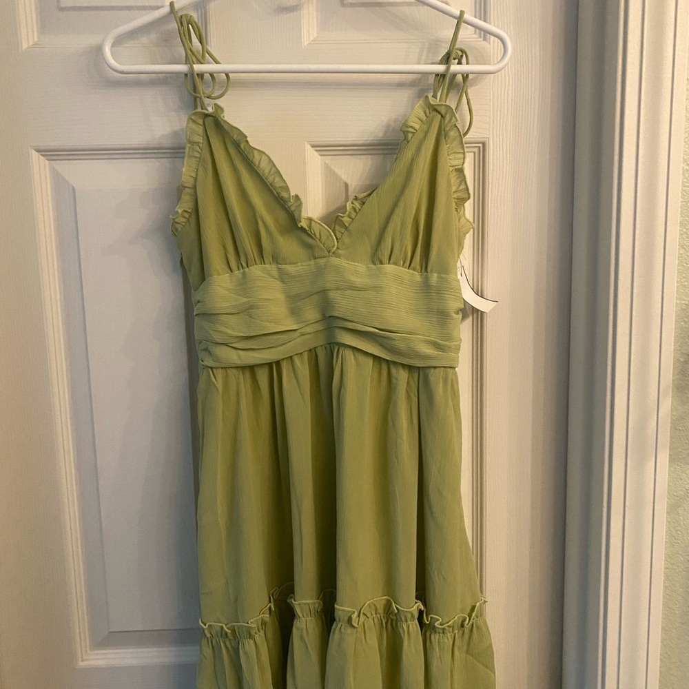Cider Lime Green Ruffle V-Neck Dress